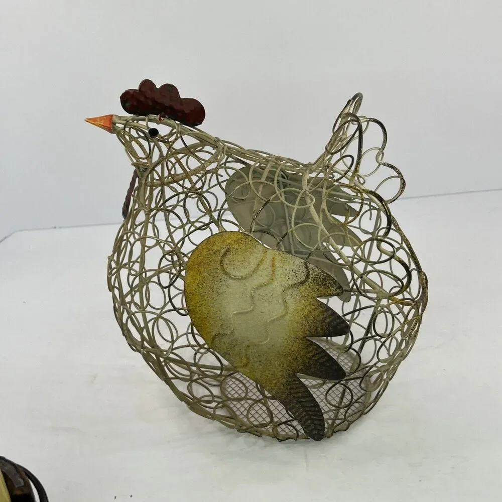 Vintage Farmhouse Wire Chicken Egg Holder Storage Basket Rustic Chicken Decor